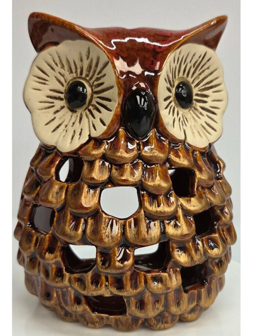 Vintage Ceramic Owl Tea Light Candle Holder Brown Woodland Decor 7